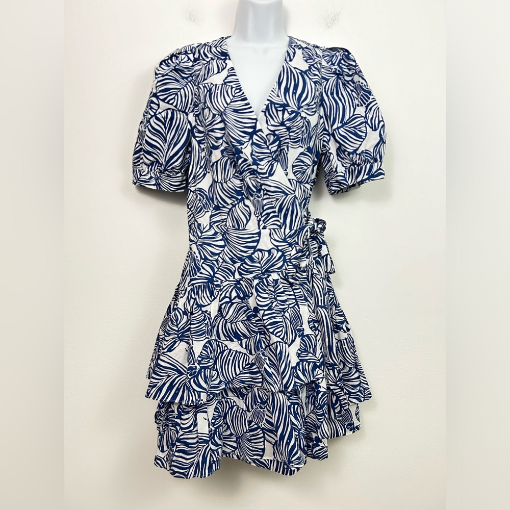 NWT Lilly Pulitzer Alexandria Elbow Sleeve Aegean Navy Beach Path Wrap Dress‎ 12 - Picture 2 of 8